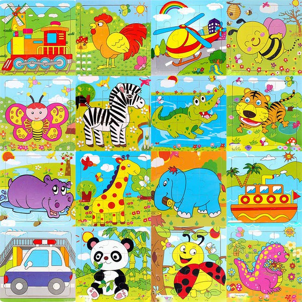 Bộ 8 Tranh Ghép Hình 9 Miếng, Tranh Ghép Hình Puzzle Thông Minh, Đồ Chơi Được Làm Từ Chất Liệu Gỗ Tự Nhiên, Các Góc Cạnh Đều Được Mài, Mịn Bo Góc An Toàn Cho Bé, Tranh Bao Gồm Chủ Đề Con Vật Và Các Phương Tiện Giao Thông