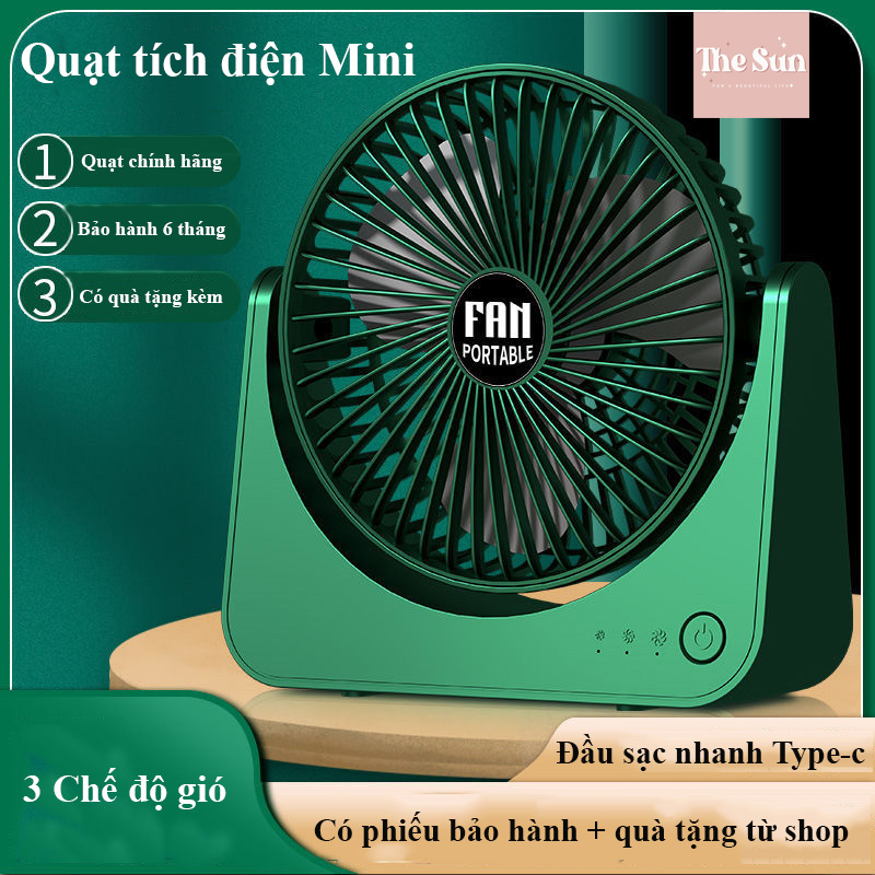Quạt điện mini để bàn cao cấp 3 chế độ Fan portable loại mới, quạt sạc tích điện mini pin trâu loại lớn, quạt tích điện mini xài hơn 12 tiếng