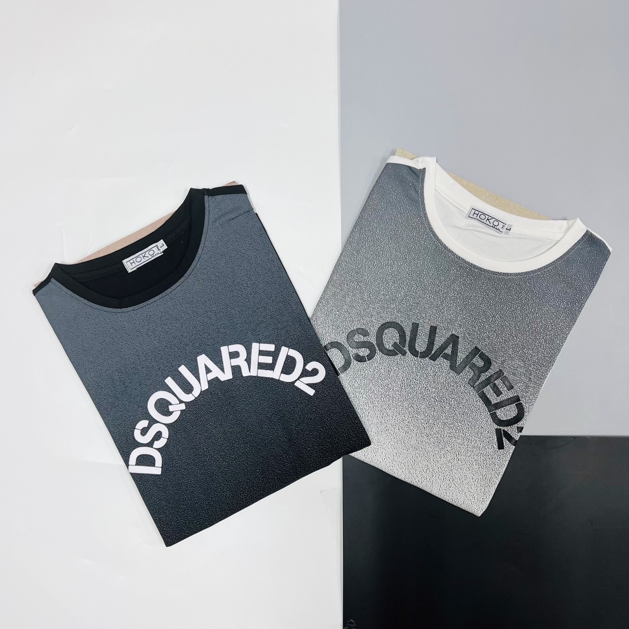 ÁO thun nam cao cấp thun cổ trón phối DSQ vải mềm mịn loang màu cực hot như hình