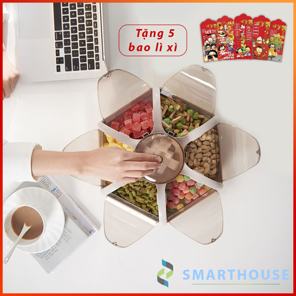 Khay mứt tết kmt hoa sen 6 cánh tự bung chất liệu nhựa dẻo trong suốt mới nhất 2021