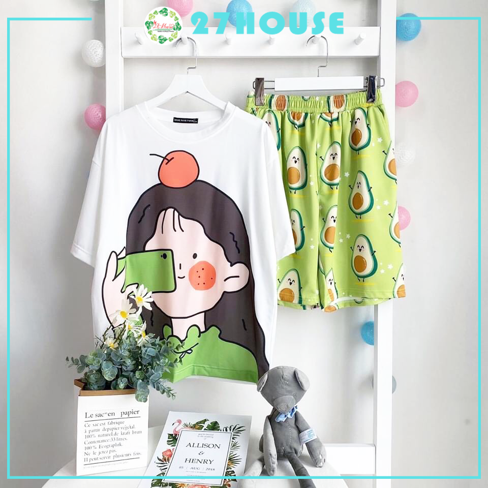 Bộ đùi Bé gái áo phông rộng quần short vải thun thoáng mát, Freesize 60kg Set đồ đi chơi