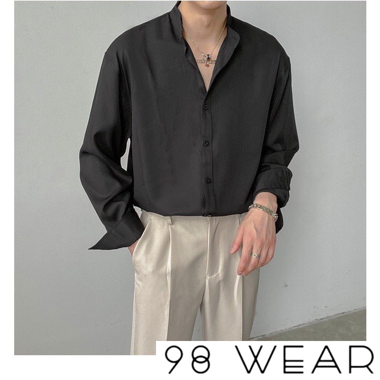 Sơ mi nam công sở Vải Lụa Co Giãn, sơ mi cổ tàu chống nhăn chống xù 98WEAR