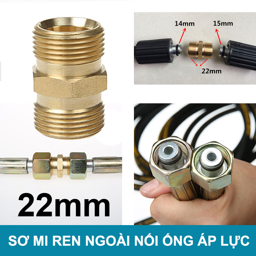 Khớp nối cho dây máy rửa xe gia đình / Co nối dây rửa xe 2 đầu răng ngoài 22 mm