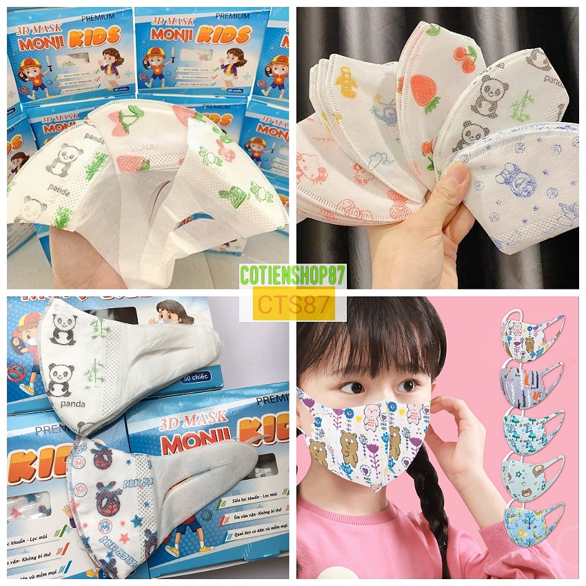 Hộp 50 cái khẩu trang 3D mask Monji trẻ em