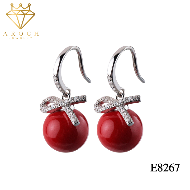 Khuyên tai bạc Ý s925 ruy băng thả đá E8267 - AROCH Jewelry