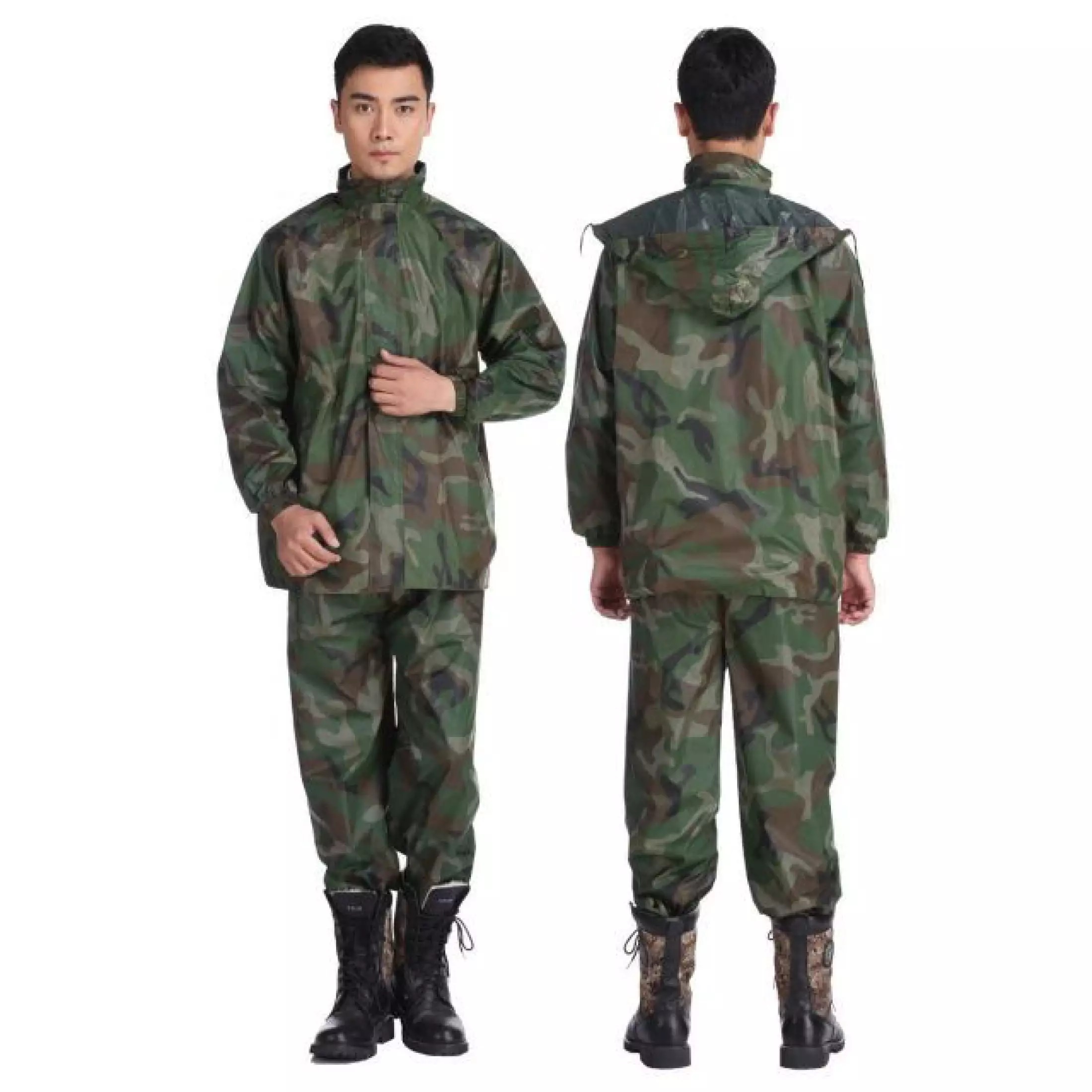 Áo mưa bộ, áo đi mưa vải dù cao cấp màu lính 2 size