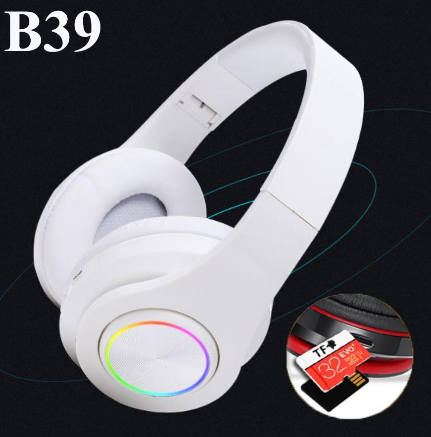 Tai nghe bluetooth V5.0 B39 - Tai phone Chụp tai có đèn dạ quang cực đẹp