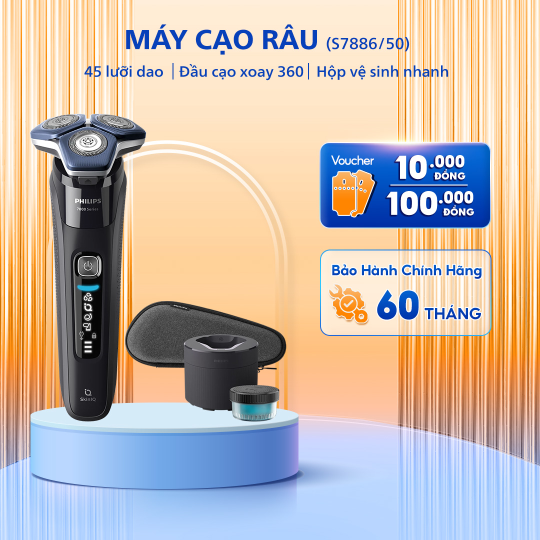 Máy Cạo Râu Khô Và Ướt PHILIPS S7886/50, Lớp Mạ Nano SkinGlide, Có Hộp Vệ Sinh, Bảo Hành 5 Năm