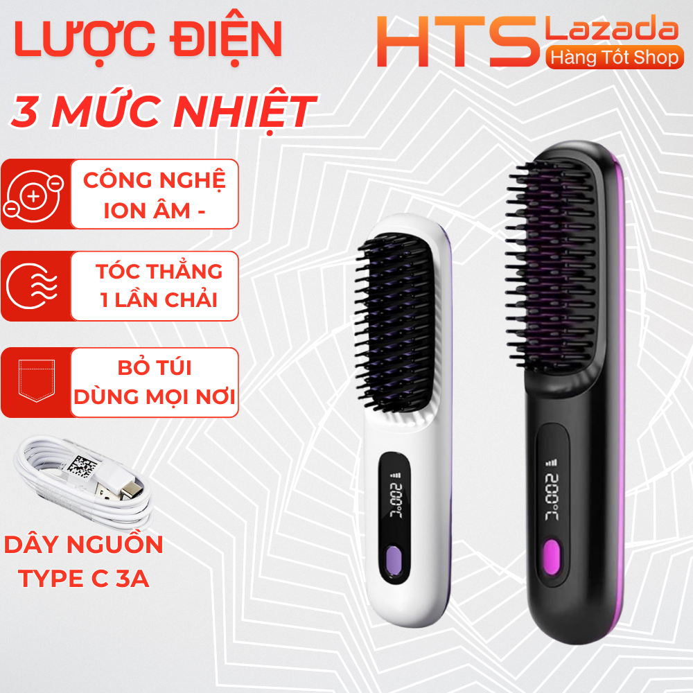 Lược Điện Duỗi Tóc, Ion Âm Không Dây, Màn Hình Số 3 Chế Độ Nhiệt, An Toàn Tiện Dụng Bảo Hành 12 Tháng