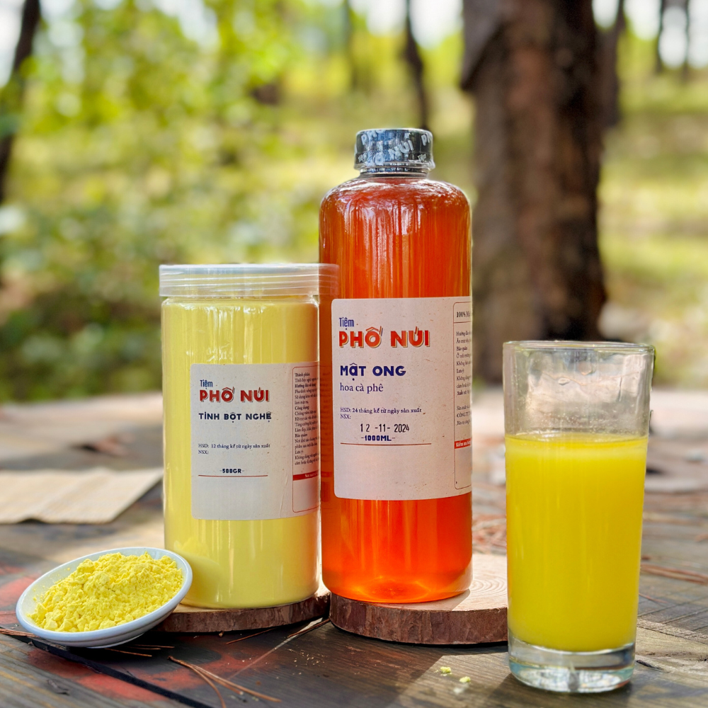 Combo 1 Lít Mật Ong Hoa Cà Phê + 500Gram Tinh Bột Nghệ - Tiệm Phố Núi