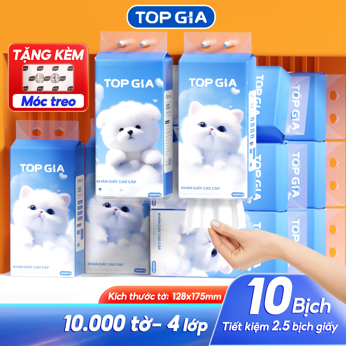  Thùng 10 bịch giấy treo đa năng GiaGia TopGia Khăn rút vệ sinh treo tường 4 lớp bịch 1000 tờ 