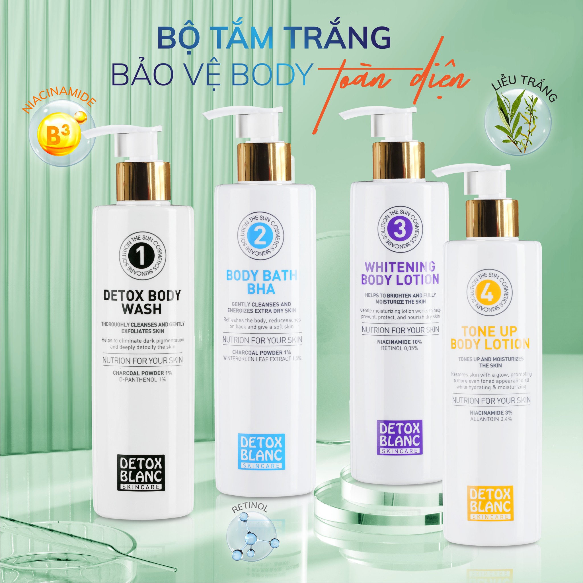 Bộ tắm trắng body detox blanc than hoạt tính trắng toàn diện x4