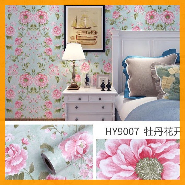 10m giấy dán tường hoa trà leo 5422, decal trang trí sẵn keo, decor dán tường.