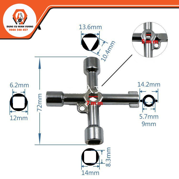 Chìa khóa đa chức năng hình chữ thập cho tủ điện_ chìa khóa tủ điện 4 trong 1