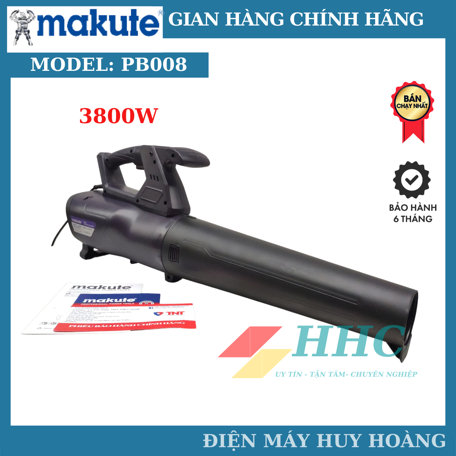 Máy thổi lá cây - Thổi bụi công nghiệp công suất 3800W dùng điện Makute PB008