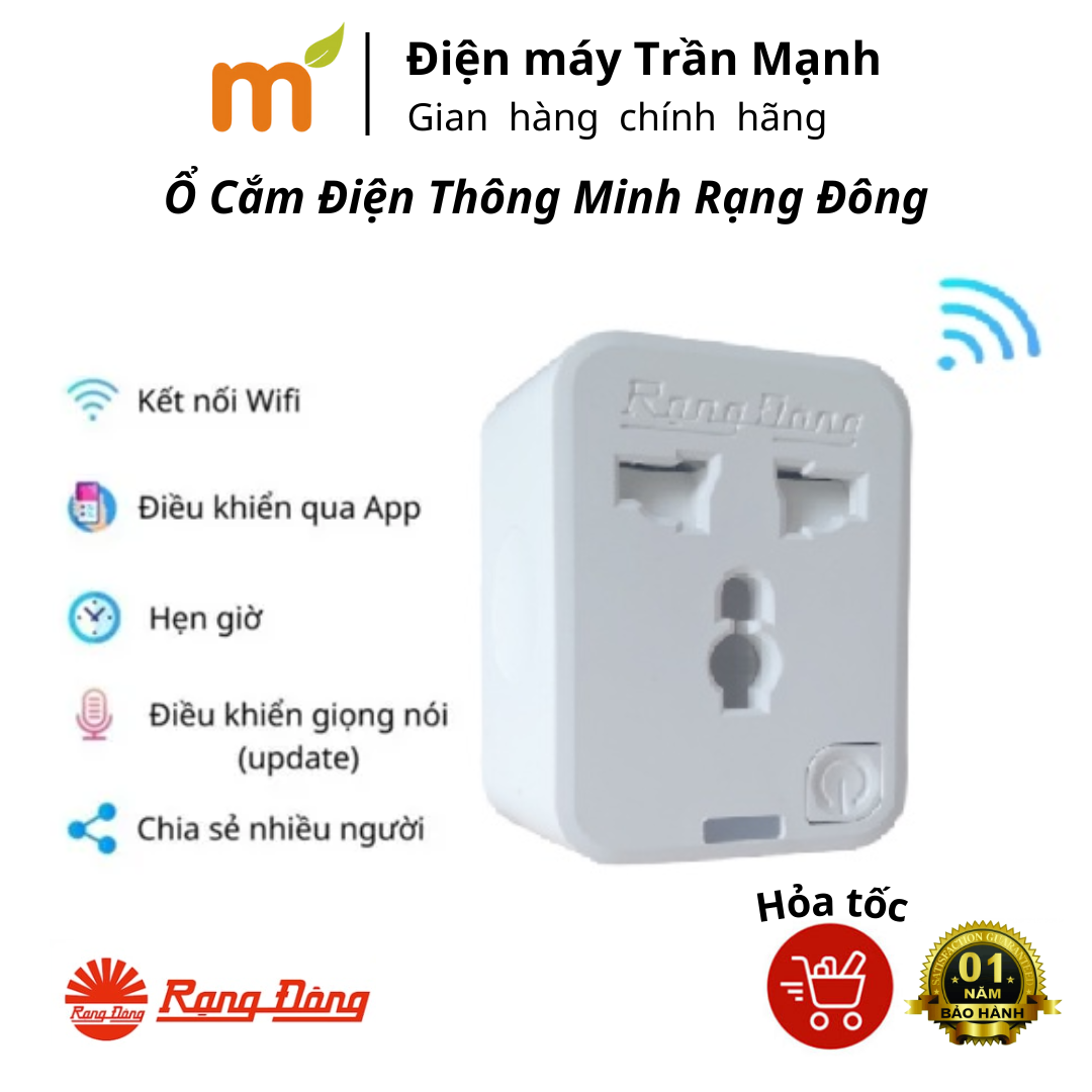 Ổ cắm thông minh 16a - ổ cắm wifi rạng đông 3500w - chức năng hẹn giờ, điều khiển từ xa - chính hãng