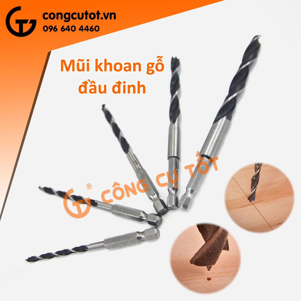 Bộ 5 mũi khoan gỗ đầu đinh 4-10mm thép carbon chuôi lục