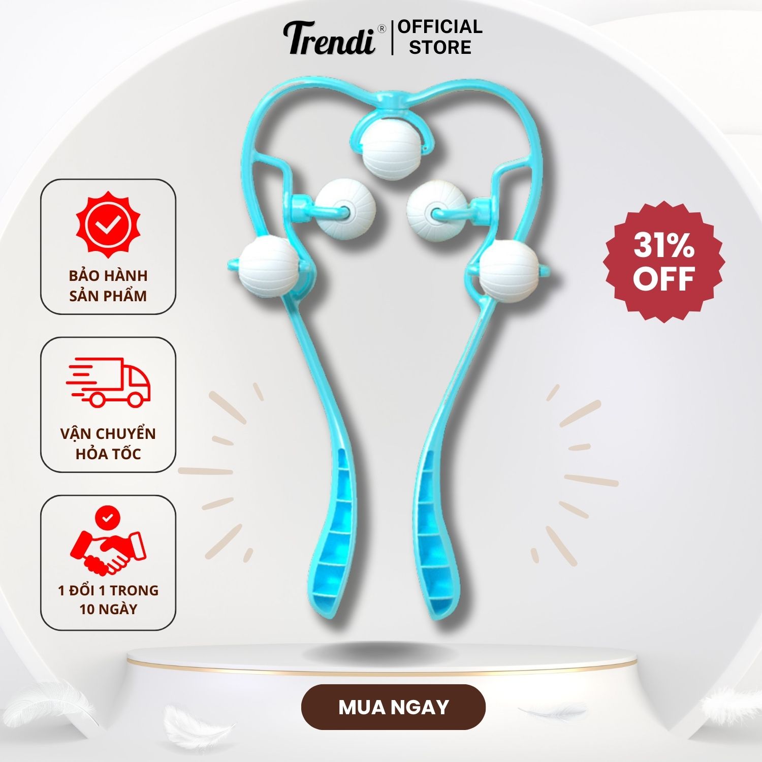 Cây lăn massage đa năng với 5 con lăn, dụng cụ massage vùng cổ vai gáy - eo - bắp chân giúp giảm đau trendi store