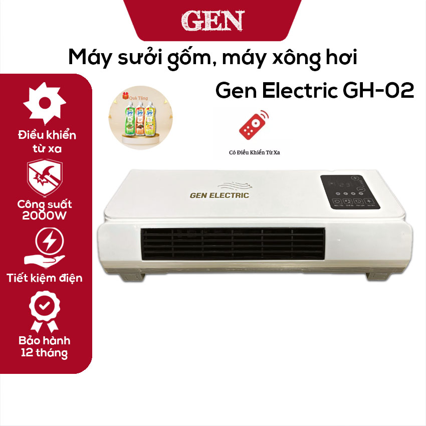 Máy sưởi gốm, máy xông hơi tren tường Gen Electric GH-02, Có điều khiển từ xa, Bảo hành 12 tháng