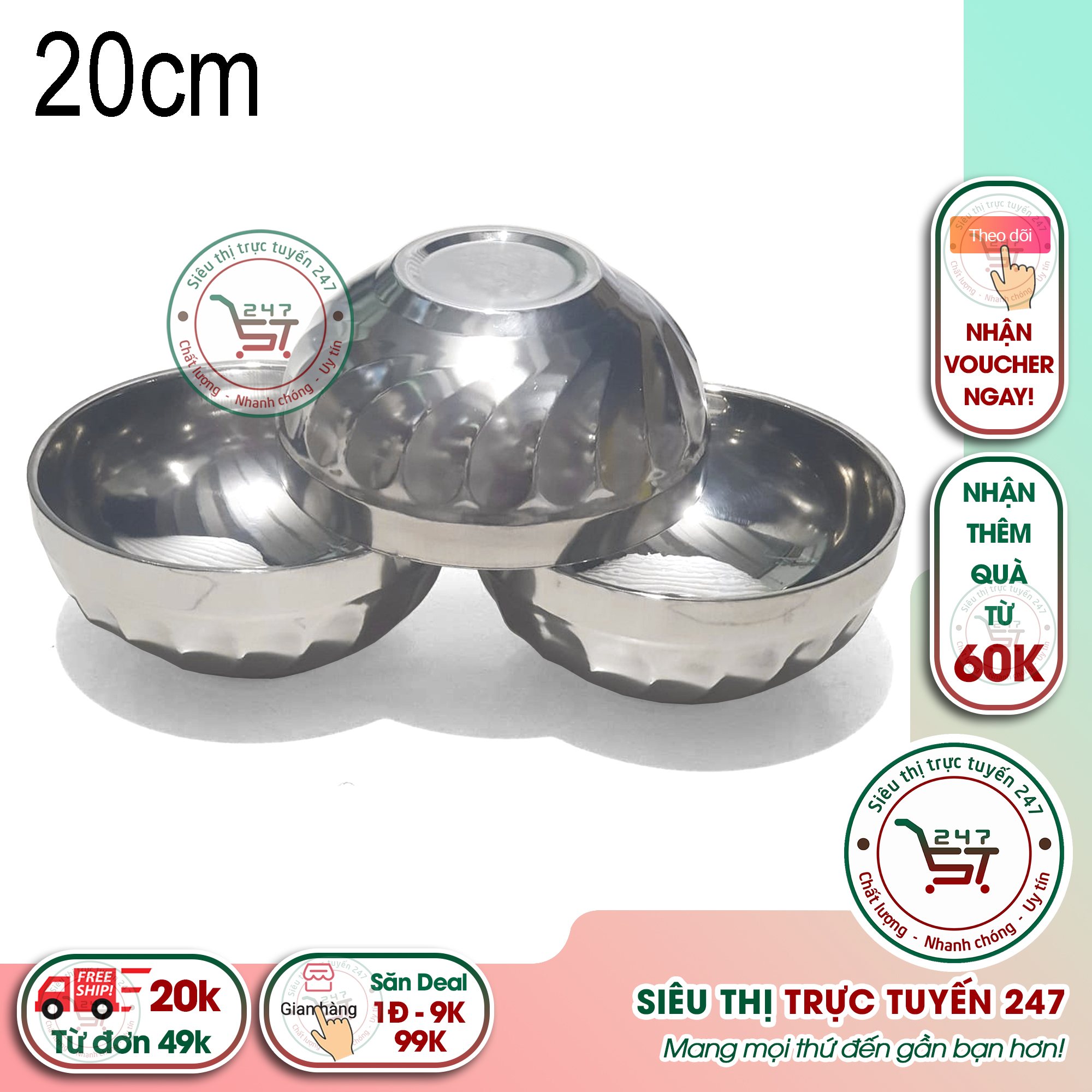 Bát ăn cơm bằng inox đường kính 20 cm giữ nhiệt tốt tô inox xoắn cách nhiệt chống nóng khi cầm