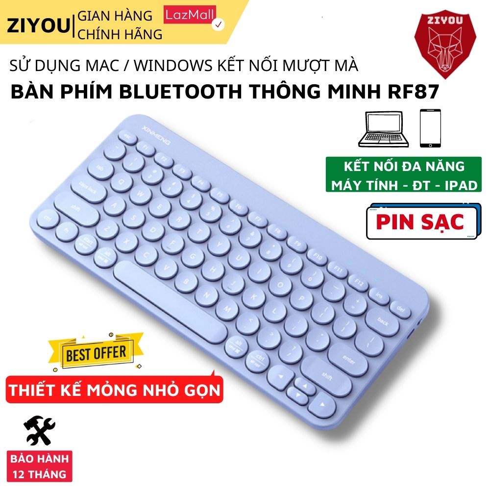 Bàn Phím Bluetooth Không Dây Ziyou RF702 Pin Sạc Siêu Trâu Cho Máy Tính Bảng, Điện thoại, Laptop