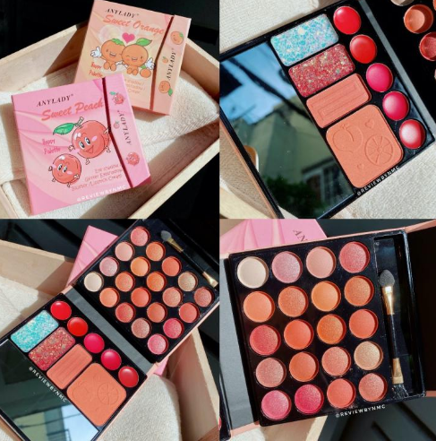 Phấn Bóp TRang Điểm Đa Năng Happy Palette Sweet Bé Cam & Bé Đào, phấn trang điểm thiết kế cute, phấn mắt nhũ, phấn má, son môi, bộ trang điểm siêu tiết kiệm,siêu hot