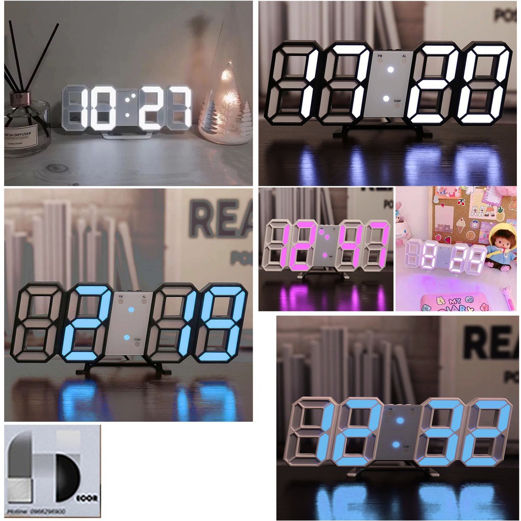 Đồng hồ led 3d treo tường để bàn - báo thức đo nhiệt độ cổng usb