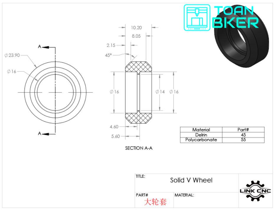 Bánh xe V-slot loại lớn dùng cho lắp con trượt openbuilds, trượt trên nhôm định hình 2020 V-slot
