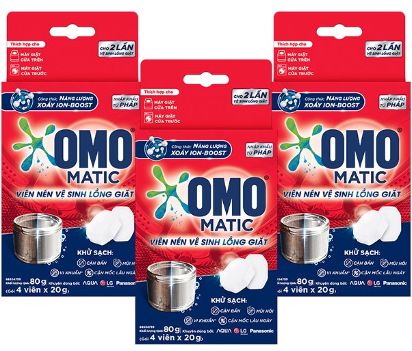 3 hộp viên tẩy lồng giặt Omo Matic Nén Vệ Sinh Lồng Máy Giặt 80g/hộp