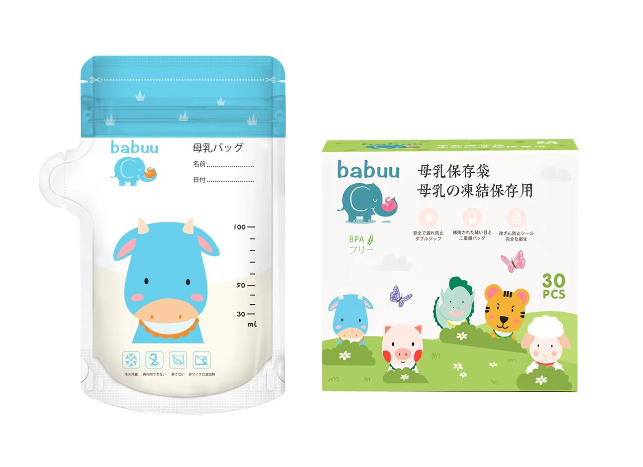 Hộp 30 Túi trữ sữa Babuu 100ml, 2 khóa ziper