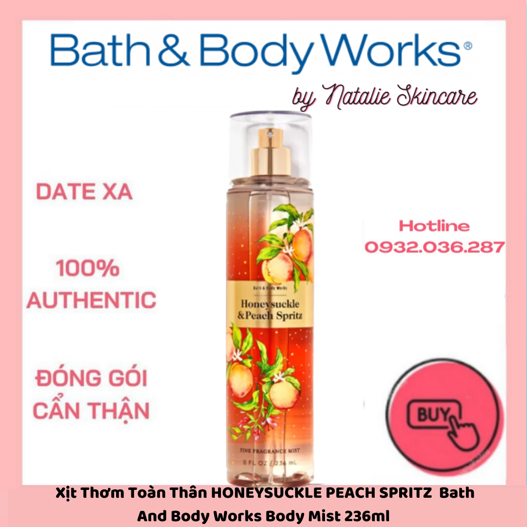 Xịt thơm toàn thân honeysuckle & peach spritz bath and body works body mist 236ml