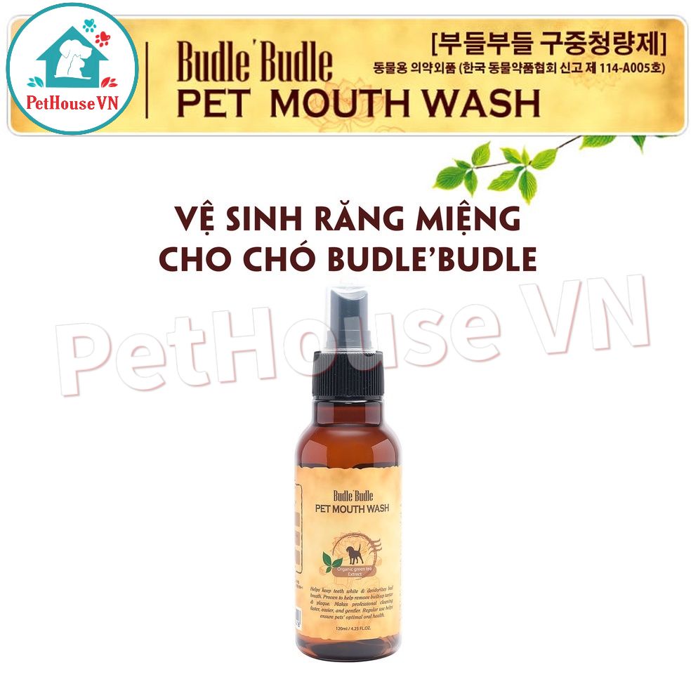 Chai 120ml xịt vệ sinh răng miệng cho chó budle'budle nhập khẩu hàn quốc