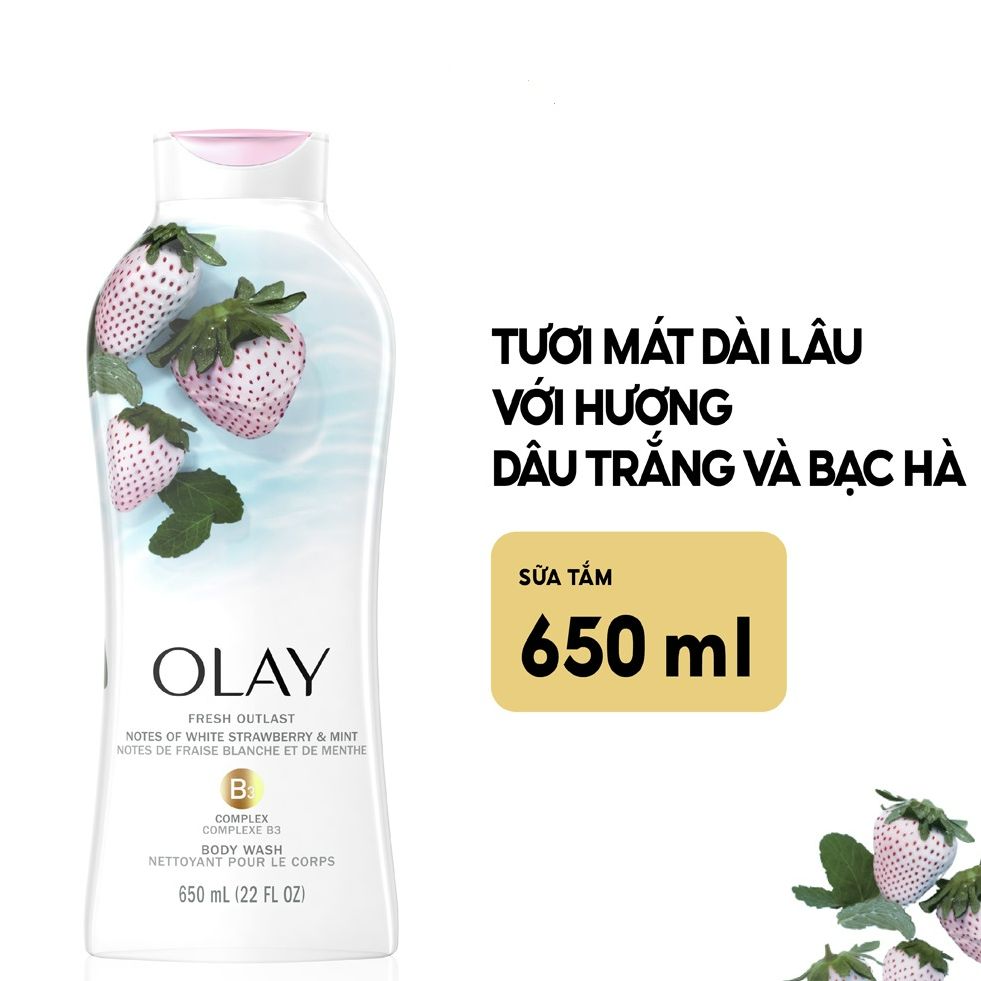 Sữa Tắm hương Dâu và Bạc Hà O.lay Fresh Outlast Cooling White Strawberry & Mint B3 Complex Body Wash chai 650ml của Mỹ
