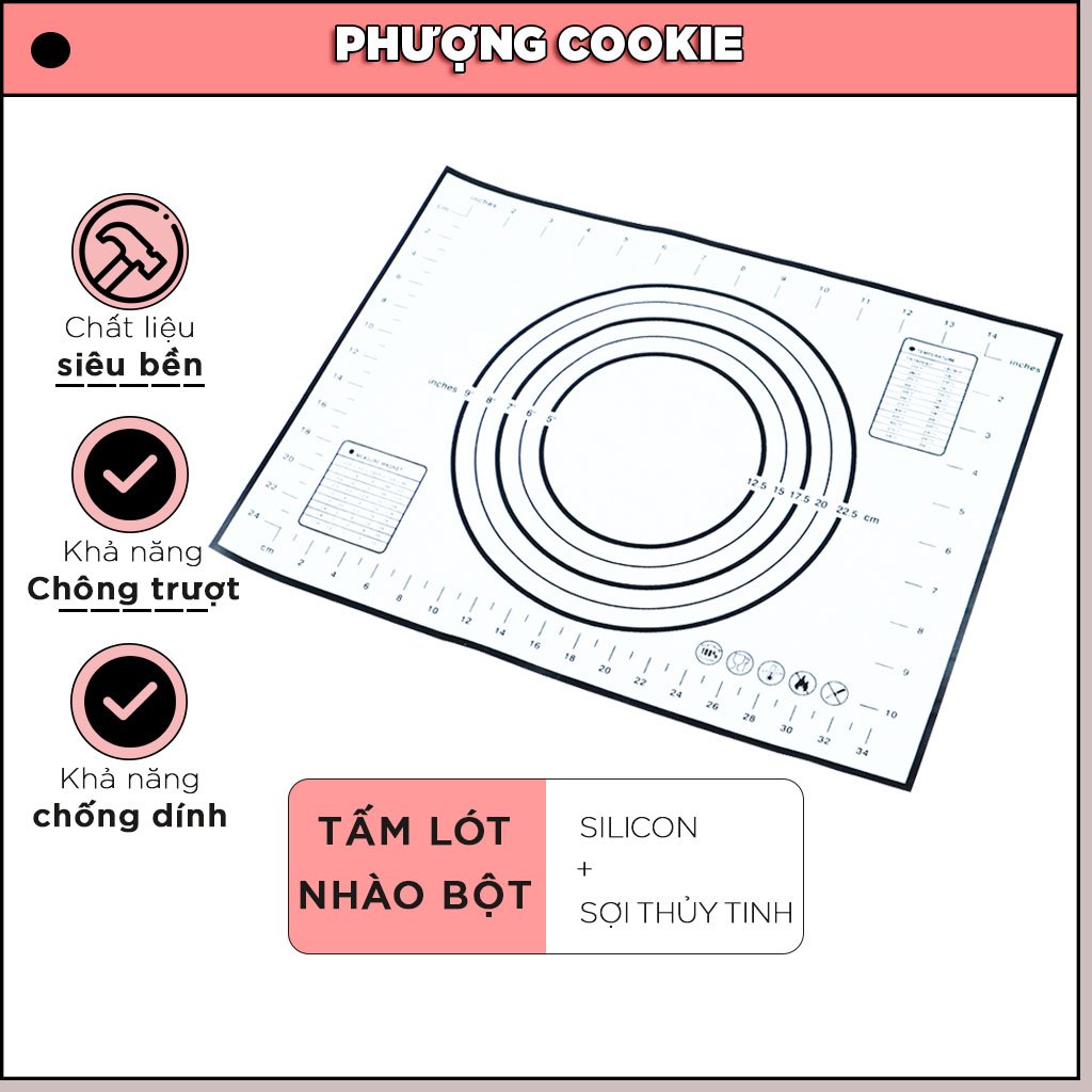 Tấm lót nhào bột, cán bột silicon chống trượt, chống dính