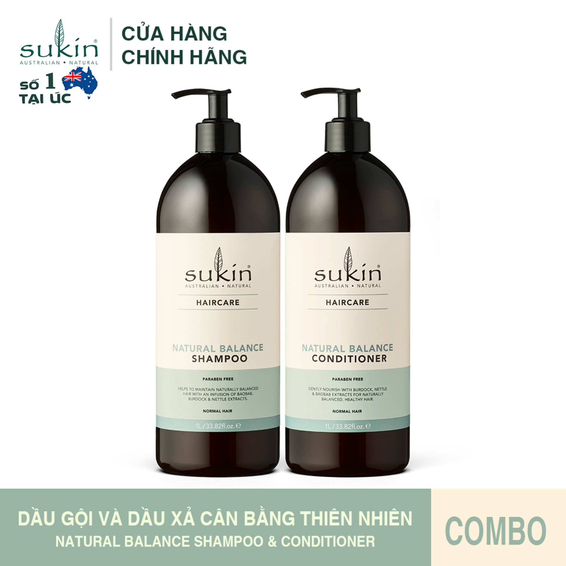 Combo dầu gội và dầu xả chăm sóc tóc từ thiên nhiên sukin natural balance 1l x 2