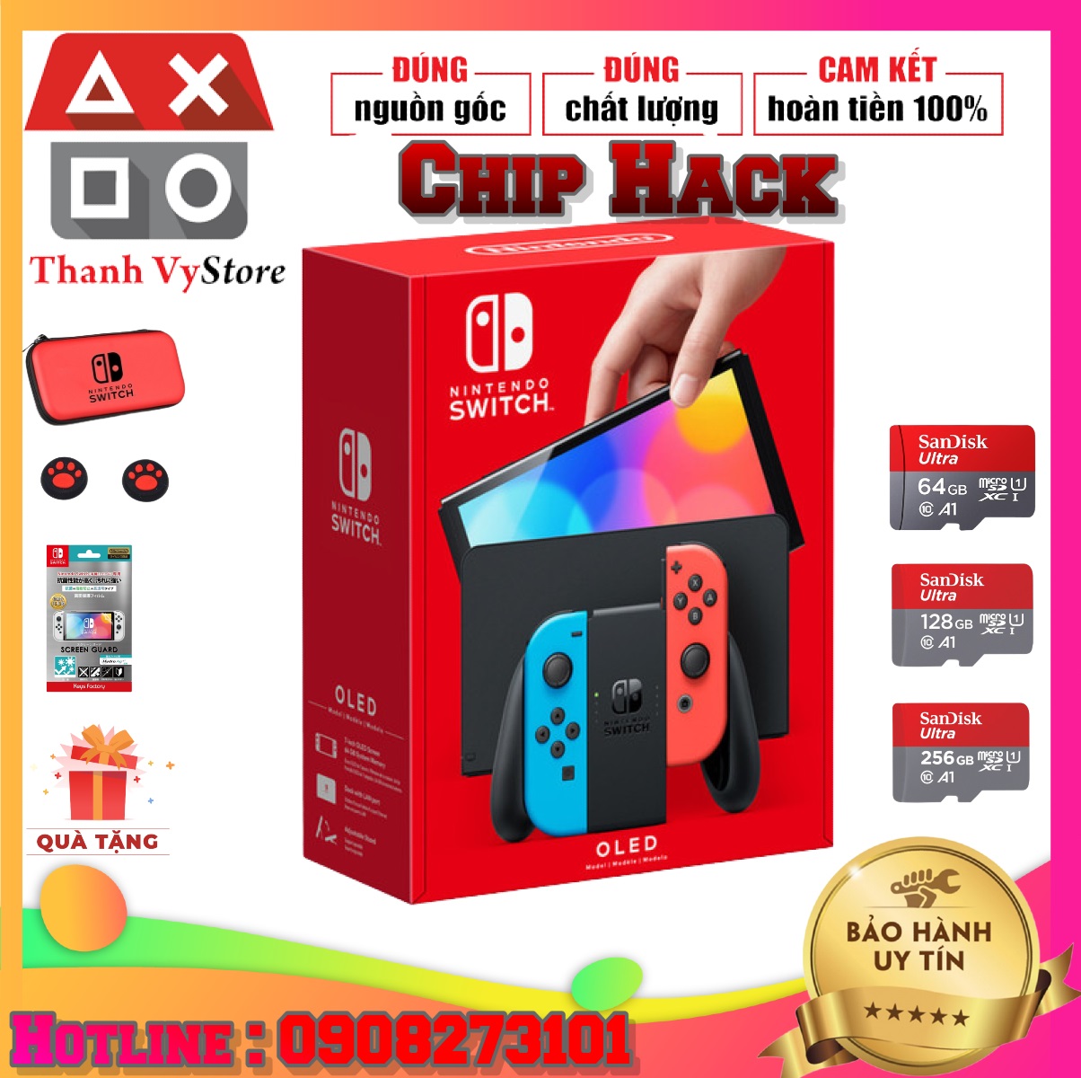Máy Nintendo Switch Oled Mod Chip V6 chơi full game - Tặng cường lực & Núm bọc Analog & Bóp Bảo hành 3 Tháng