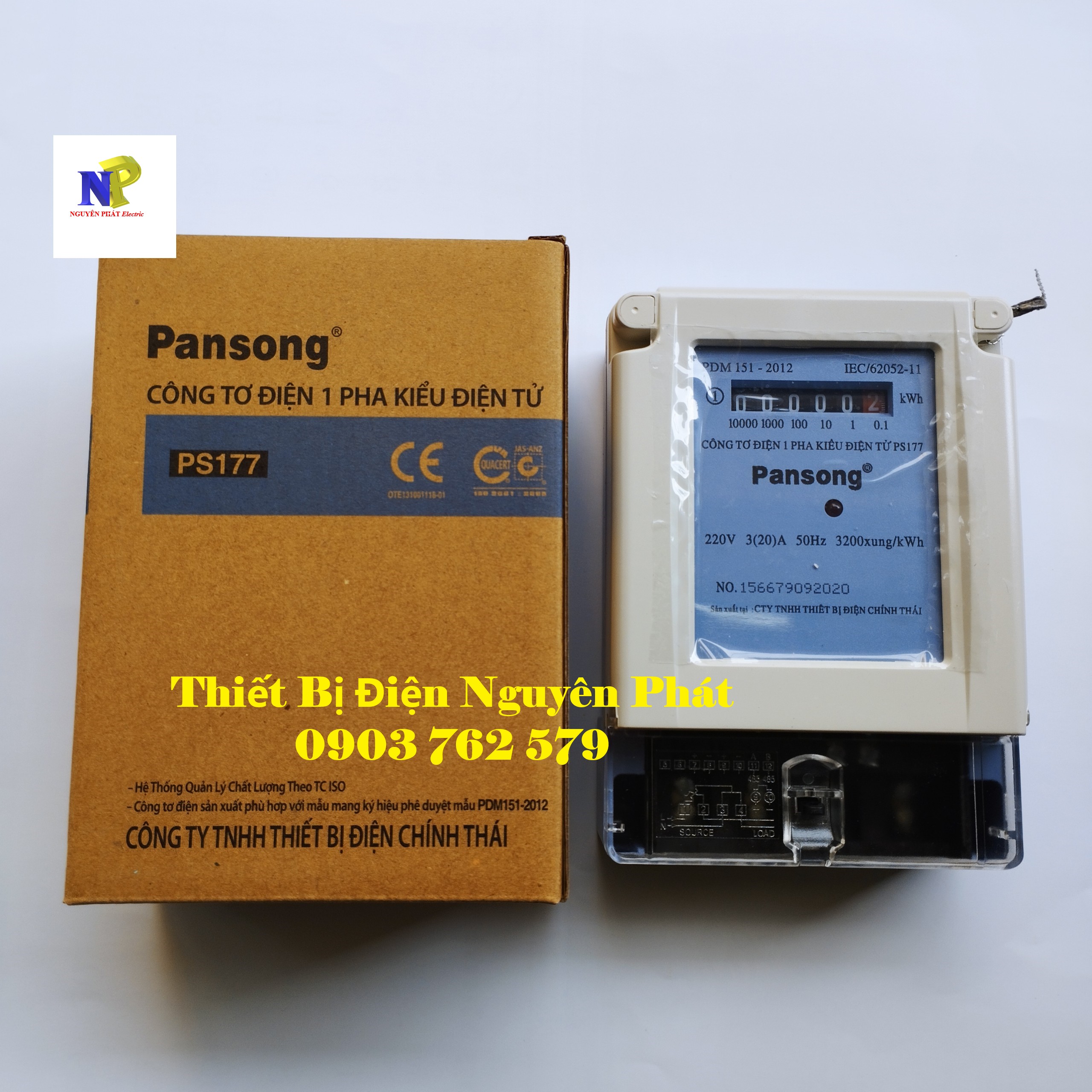 Công tơ điện 1 pha 2 dây kiểu điện tử ps177-3a có kiểm định và không kiểm định
