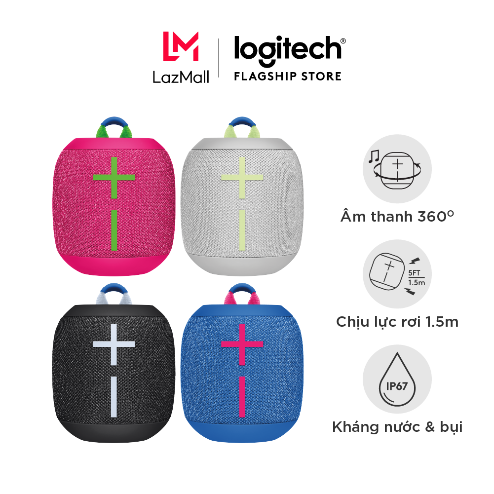 Loa di động Bluetooth Logitech UE Wonderboom 3 - nhỏ gọn, âm bass lớn 360 độ kể cả ngoài trời, kháng nước, không dây 40 m