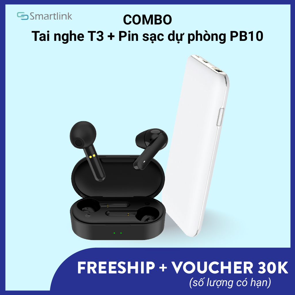 Tai nghe true wireless bluetooth qcy t3 + pin sạc dự phòng 10000mah qcy pb10