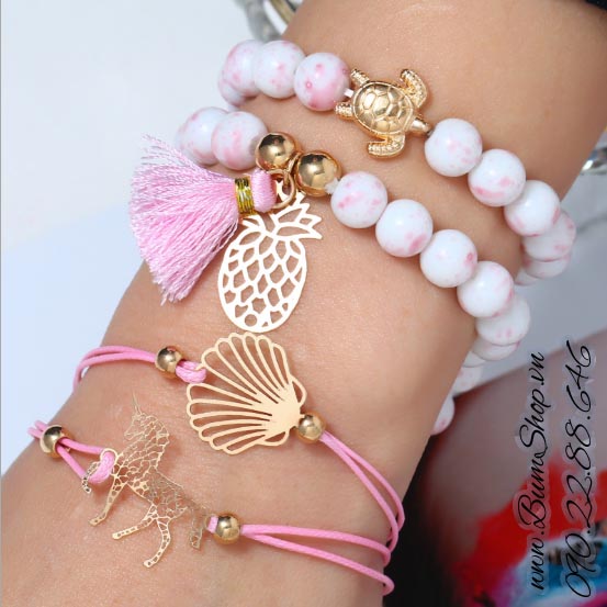 Set vòng tay màu hồng siêu cưng