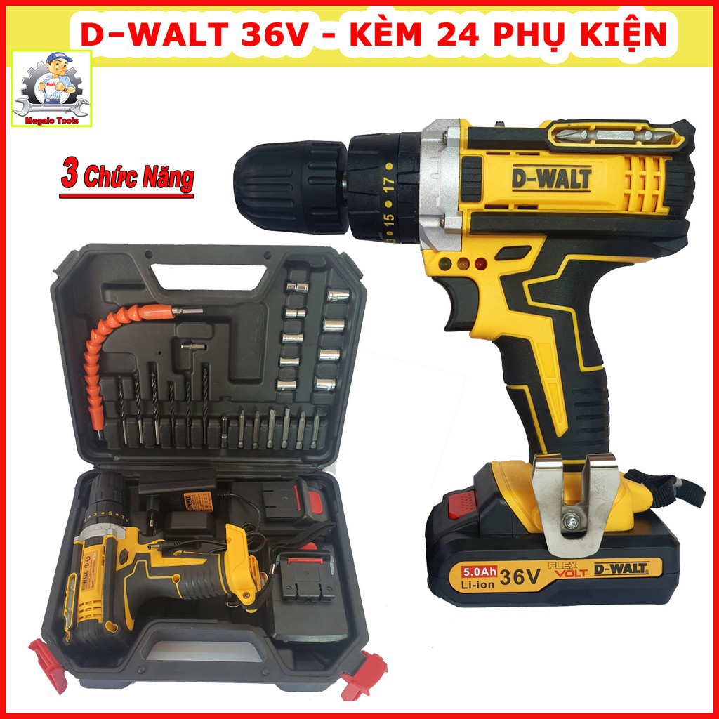 Freeship Máy khoan pin DEWALT 36v có búa tặng bộ 24 phụ kiện
