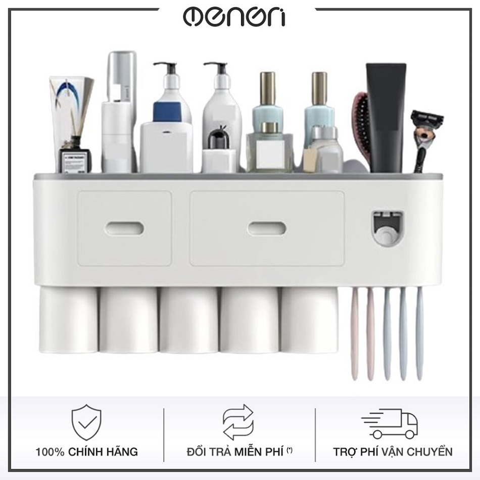 Kệ Nhà Tắm Thông Minh OENON Kèm Cốc Hút Từ Tính Có Nhả Kem Đánh Răng Tự Động - OEKEM
