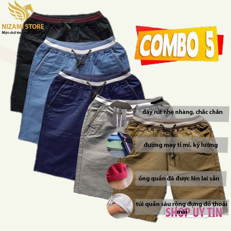 Combo 5 Quần short kaki lưng thun vải giản cao cấp