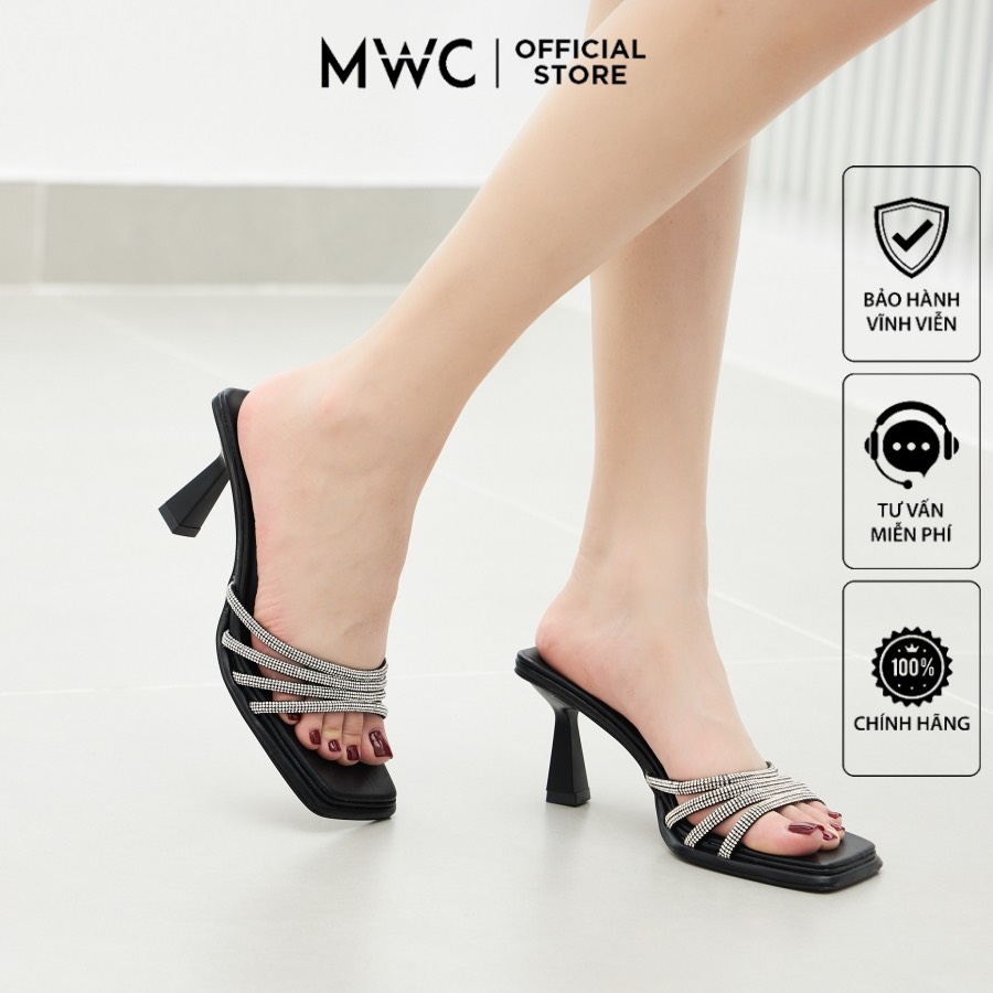  Giày Cao Gót MWC 4427 - Dép Cao Gót Nữ Quai Mảnh Đính Đá Xinh Xắn Mũi Vuông Thời Trang 