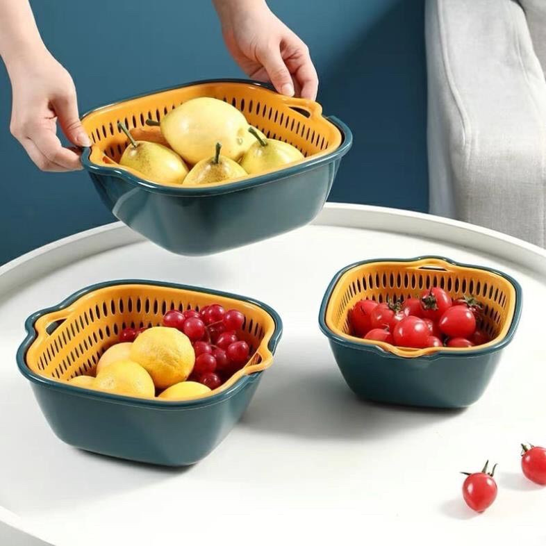 Sét rổ chậu 6 chi tiết xếp gọn gàng - bộ rổ nhựa 6 món kèm thau rửa cao cấp - bộ thau rổ 6 món vuông -bộ rổ nhựa 6 món kèm thau rửa cao cấp
