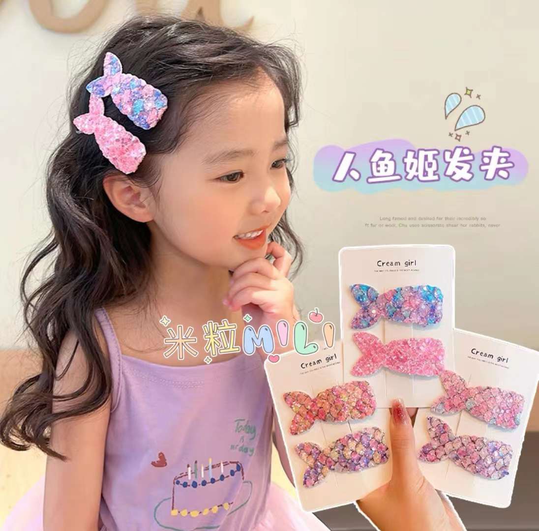 Set 2 chiếc kẹp tóc đuôi cá kim tuyến lấp lánh xinh xắn dễ thương cho bé
