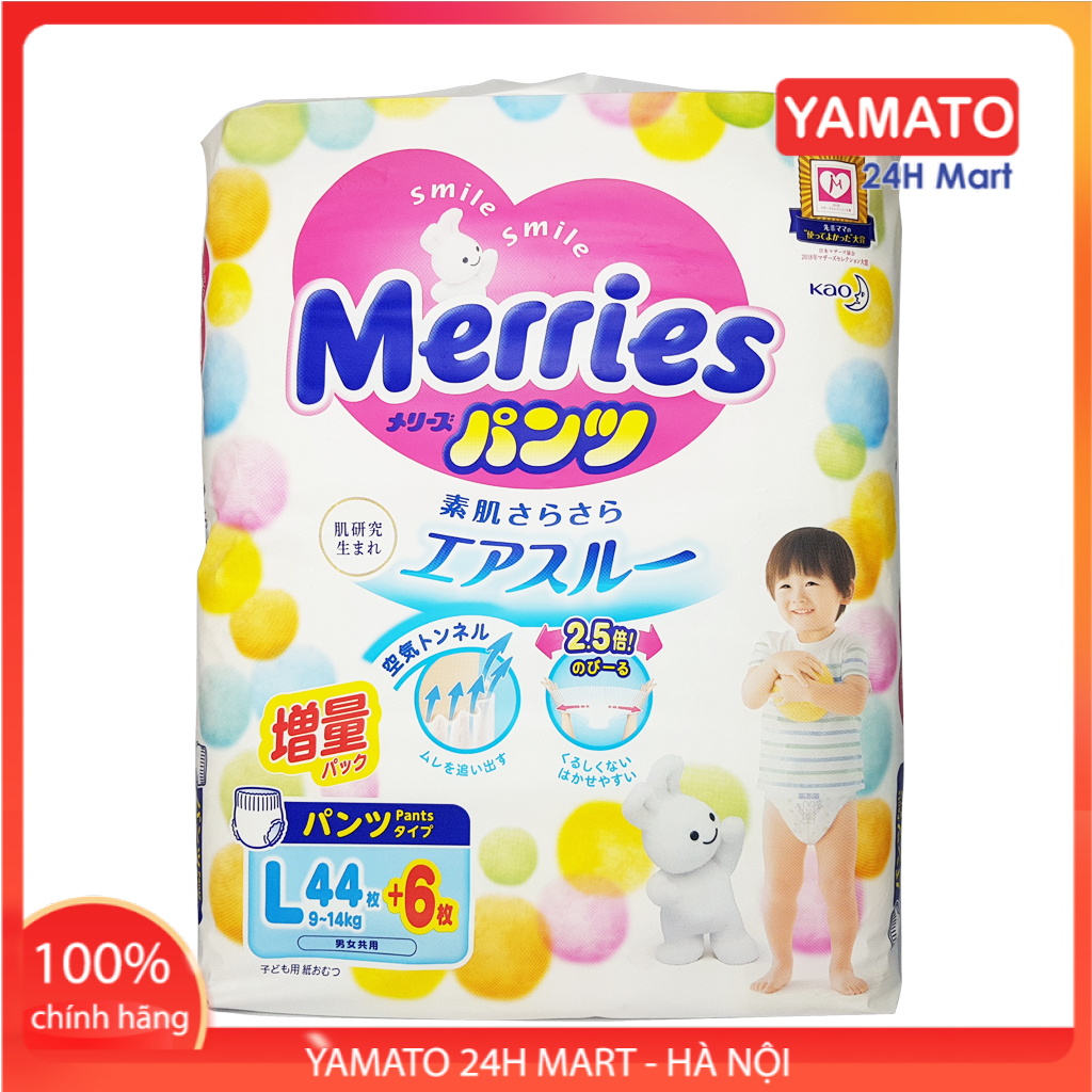 Tã Quần Bỉm Merries Size L44+6 Miếng Cho Bé Từ 9-14kg Nội Địa Nhật Bản, Bỉm Merries Cộng Miếng, Bỉm Quần Size M, Bỉm Mỏng Thấm Hút Tốt, Bỉm Nhật