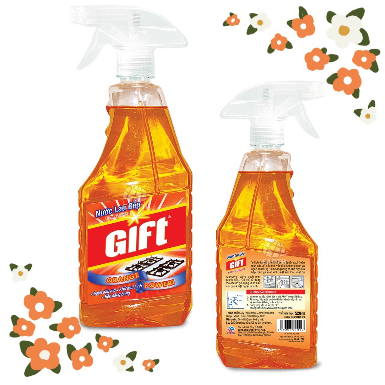 Nước lau bếp Gift hương Cam - Khử mùi hiệu quả đa năng trên các bề mặt 520 ml