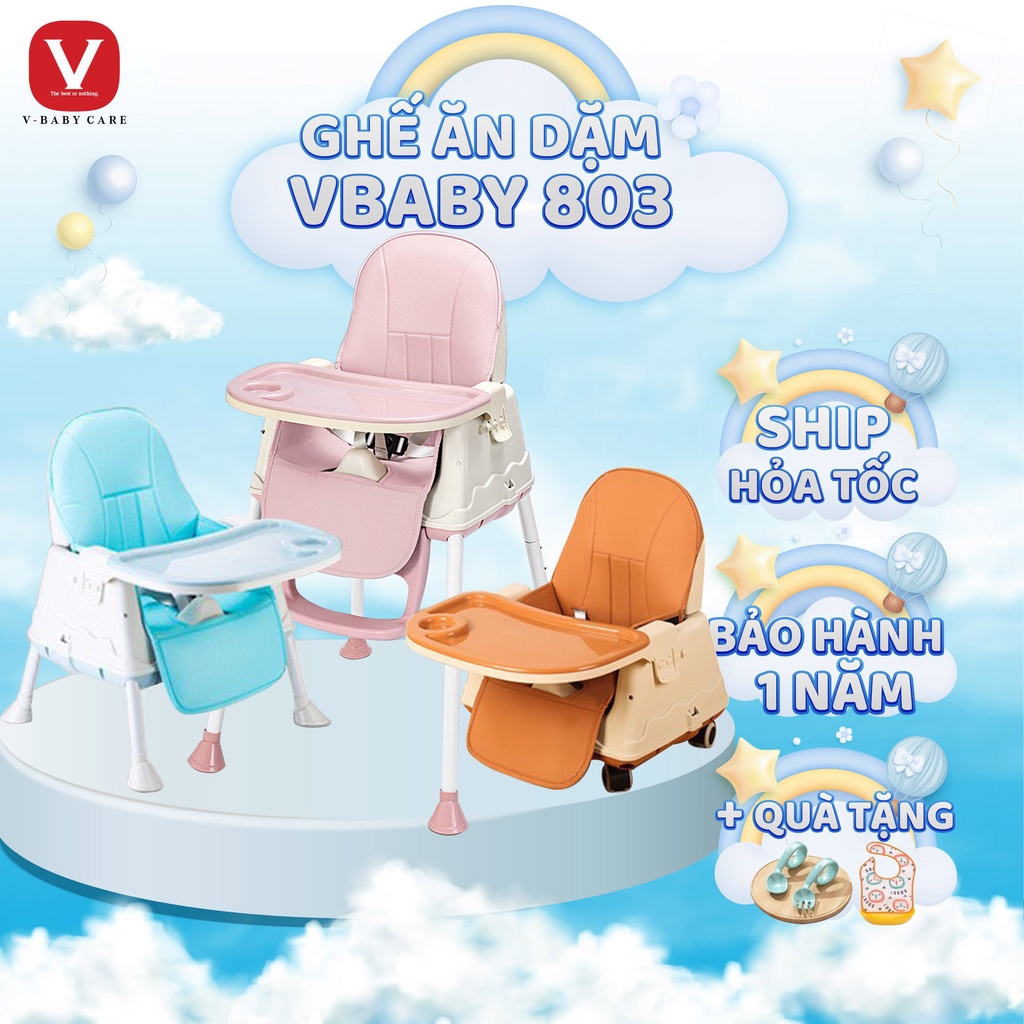 Ghế ăn dặm hanbei 3 chức năng - có đệm + bánh xe
