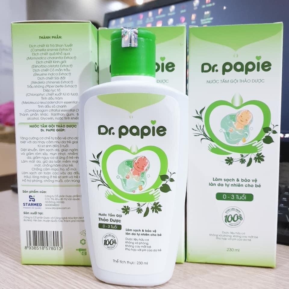 [Combo 3 Chai] Nước tắm gội 9 loại thảo dược Dr Papie 230ml mẹ an tâm cho bé